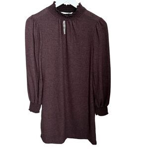LUSH Soft Knit Dress Womens Small Plum Purple Ruched Puff Sleeve Lightweight NWT